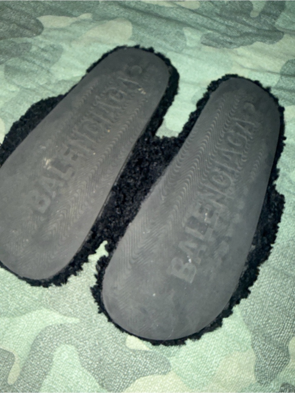 NEGOTIABLE Balenciaga Black Fuzzy Logo Slide Slippers with Red & White Stripe - Picture 2 of 2